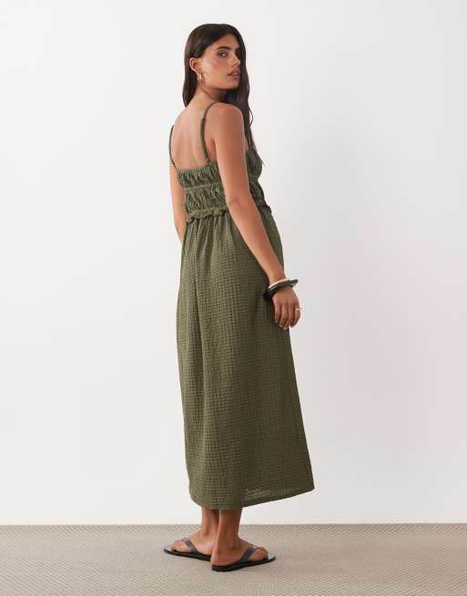 ASOS DESIGN strukturerad midiklänning i khaki, 4 av 4