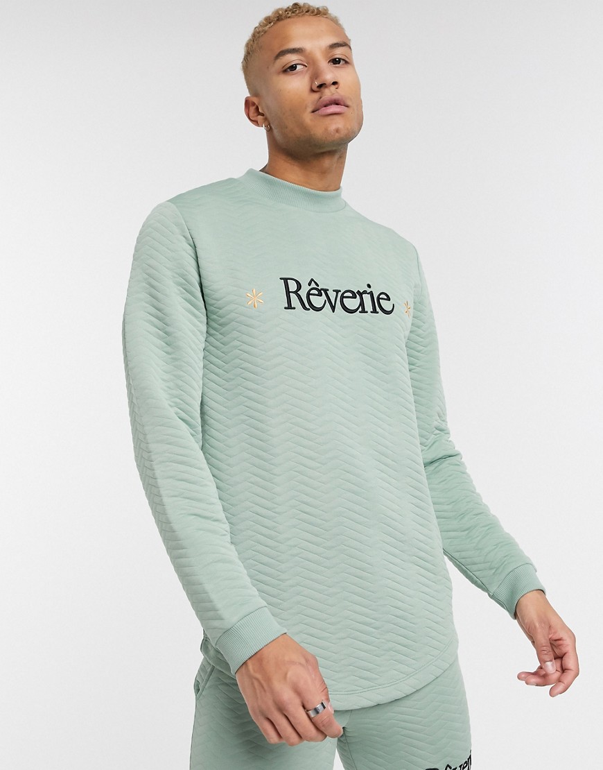 ASOS DESIGN – Strukturerad sweatshirt med broderad text, del av set-Grön