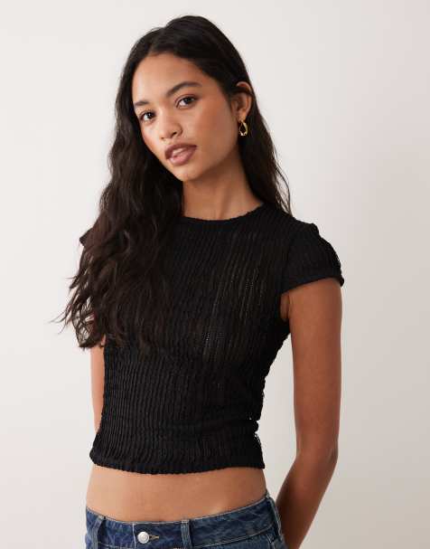 ASOS DESIGN struktureret babytee med flæser i sort - view 1