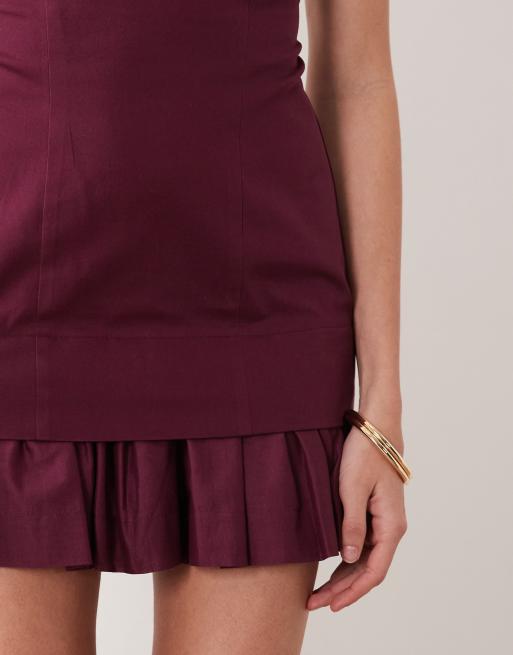 ASOS DESIGN struktureret bomuldsbandeau minikjole med flæsekant i plum, 4 af 4