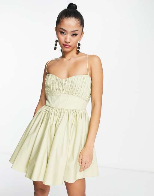 ASOS DESIGN - Struktureret galla-minikjole med korset-detalje i lysegrønt bomuld, 4 af 4
