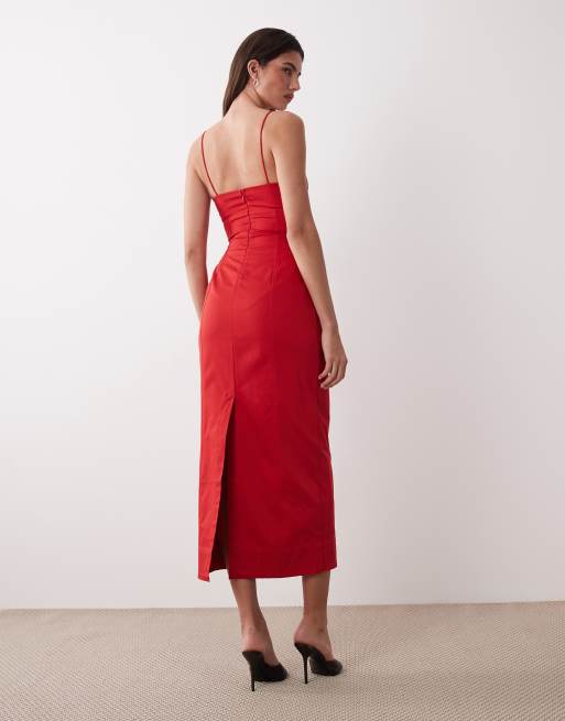 ASOS DESIGN struktureret maxisommerkjole i bomuld med cami og bust-detalje i rød, 4 af 4