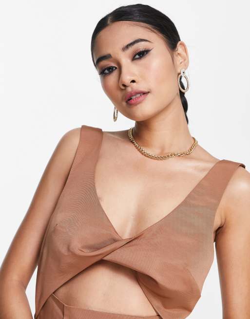 ASOS DESIGN - Struktureret minikjole med snoet detalje foran i mokkabrun, 4 af 4