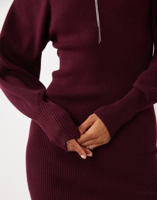 ASOS DESIGN struktureret minikjole med voluminøse ærmer i burgundy, 3 af 4