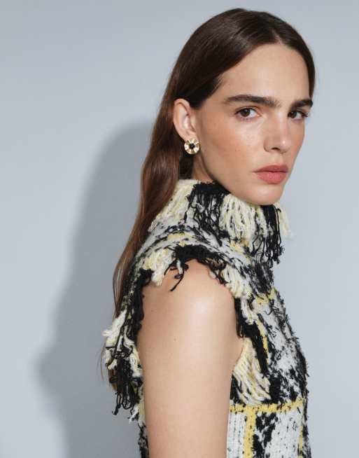 ASOS DESIGN struktureret tanktop i strik med frynser og ternet mønster, 2 af 7
