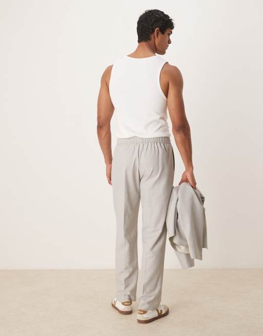 ASOS DESIGN – Strukturierte Anzughose zum Hineinschlüpfen in Grau mit Leinenanteil, 3 von 5