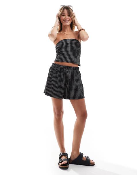 ASOS DESIGN – Strukturierte Boxershorts in gestreiftem Schwarz, Kombiteil - view 1