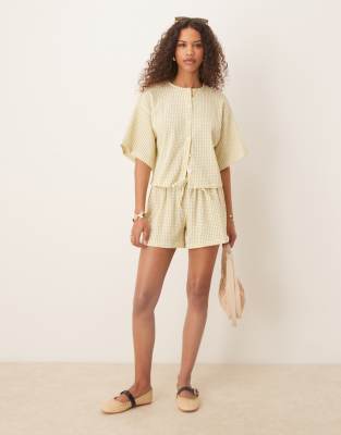 ASOS DESIGN - Strukturierte Boxershorts in Grün kariert, Kombiteil