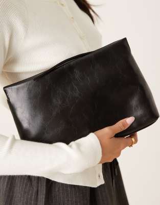 ASOS DESIGN - Strukturierte Clutch in Schwarz mit Reißverschluss oben-Keine Farbe