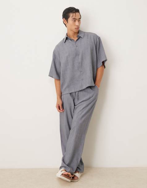 ASOS DESIGN – Strukturierte Hose in Blau mit geradem Bein, Kombiteil - view 1