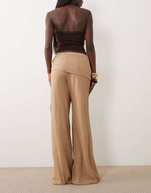 ASOS DESIGN – Strukturierte Hose in Steinbeige mit weitem Bein und Bindedetail am Bund, Kombiteil, 5 von 5