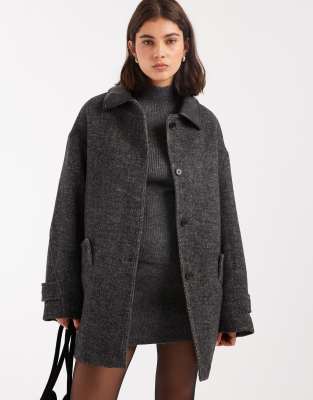 ASOS DESIGN - Strukturierte Jacke aus Wollmix mit Kragen und Fischgrätmuster-Schwarz