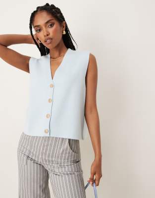 ASOS DESIGN - Strukturierte, kastige Weste in Blau-Grün
