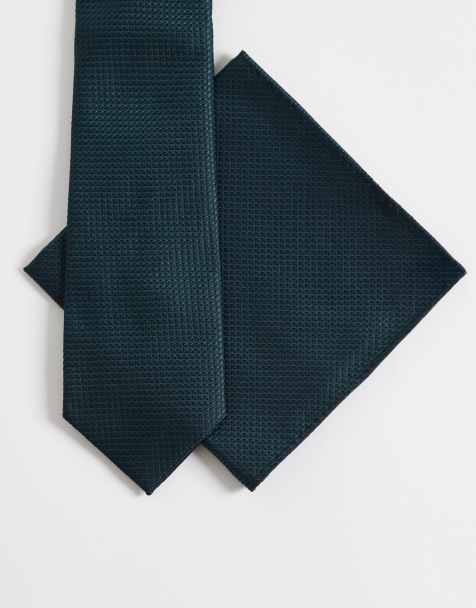 ASOS DESIGN – Strukturierte Krawatte und Einstecktuch in Smaragdgrün - view 1
