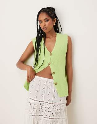 ASOS DESIGN - Strukturierte, legere Strickweste in Limettengrün