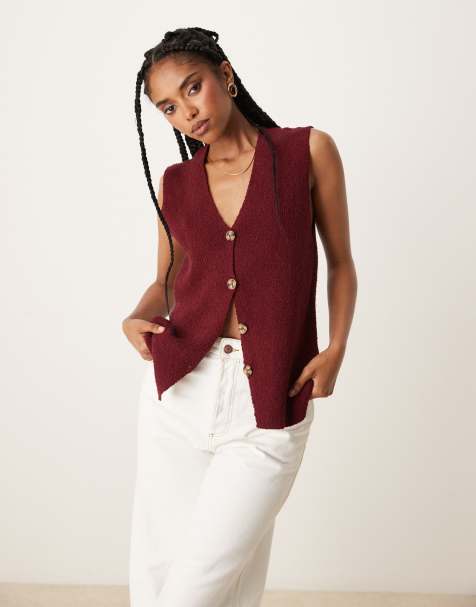 ASOS DESIGN – Strukturierte, locker geschnittene Strickweste in Burgunderrot - view 1