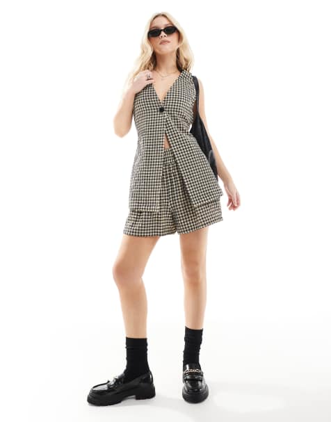ASOS DESIGN – Strukturierte Longline-Weste und Boxershorts mit Vichy-Karos als Set - view 1
