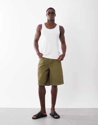 Strukturierte Loose-Fit-Jorts aus Denim in verwaschenem Khaki-Grün Grün 48
