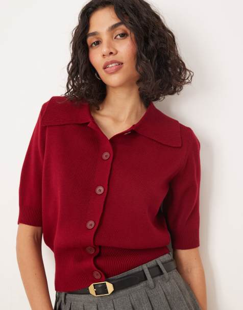 ASOS DESIGN – Strukturierte Polo-Strickjacke in Rot - view 1