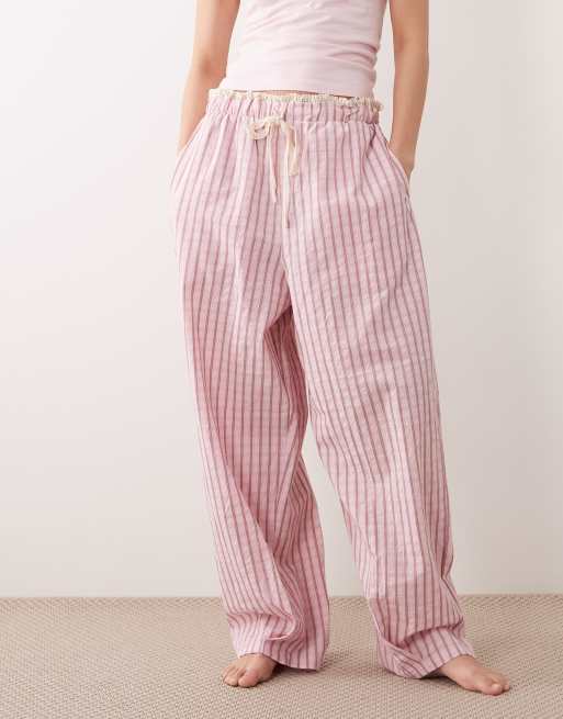 ASOS DESIGN – Strukturierte Pyjamahose in Rosa kariert mit Spitzenbesatz am Bund, 3 von 4