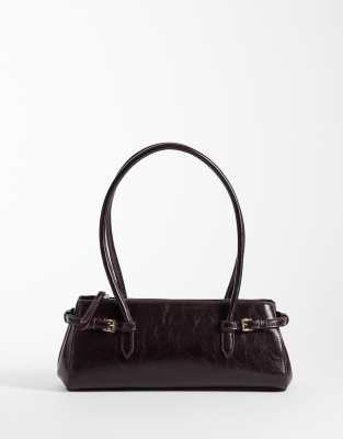 ASOS DESIGN - Strukturierte Schultertasche in dunkler Pflaume mit Gürteldetail-Lila