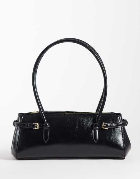 ASOS DESIGN – Strukturierte Schultertasche in Schwarz mit Gürteldetail - view 1