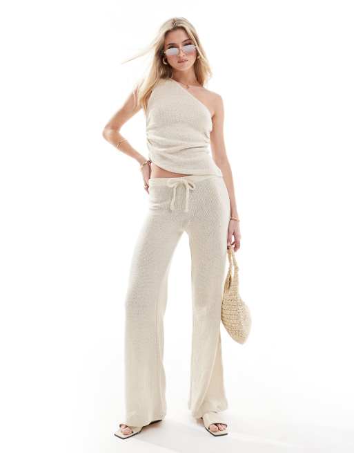 ASOS DESIGN – Strukturierte Strandhose in Neutral mit weitem Schnitt