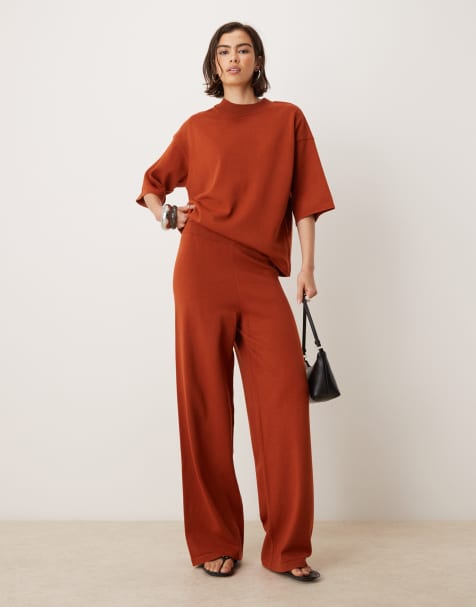 ASOS DESIGN – Strukturierte Strickhose in Rostrot, Kombiteil - view 1
