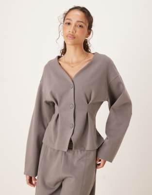 ASOS DESIGN - Strukturierte Strickjacke aus Interlock-Stoff in Grau