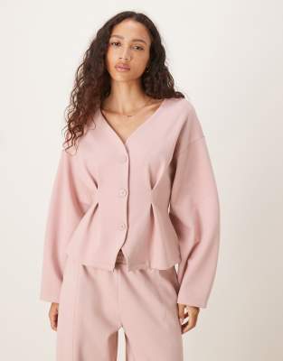 ASOS DESIGN - Strukturierte Strickjacke aus Interlock-Stoff in Rosa