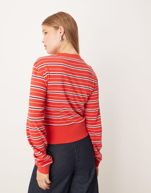 ASOS DESIGN – Strukturierte Strickjacke in gestreiftem Rot, 4 von 4