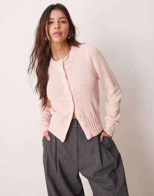 ASOS DESIGN - Strukturierte Strickjacke in Rosa mit Rundhalsausschnitt