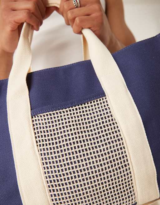 ASOS DESIGN – Strukturierte Tragetasche aus Canvas in Marineblau, 2 von 4