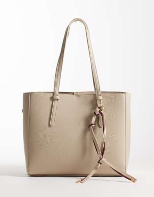 ASOS DESIGN - Strukturierte Tragetasche in Steinbeige mit mehreren Fächern und abnehmbarem Taschenanhänger-Weiß