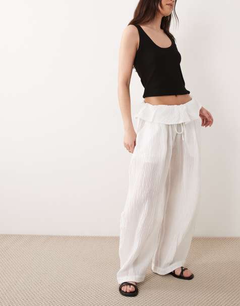 ASOS DESIGN – Strukturierte, transparente Ballonhose zum Hineinschlüpfen in Weiß mit Detail am Bund - view 1