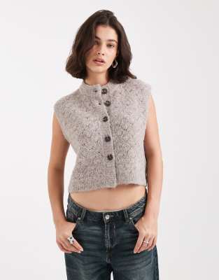 ASOS DESIGN - Strukturierte Weste in Pilzbraun mit durchgehender Knopfleiste-Neutral