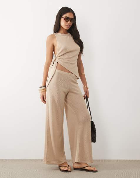 ASOS DESIGN strukturierte Wide-Leg-Kombihose in Stone - view 1