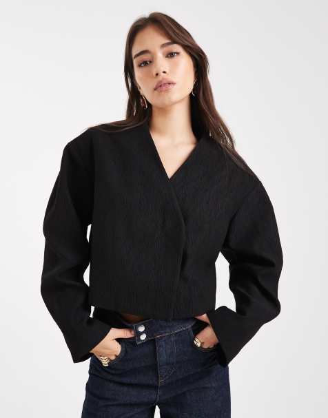 ASOS DESIGN – Strukturierter Cropped Blazer in Schwarz - view 1