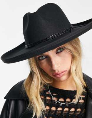 ASOS DESIGN - Strukturierter Fedora-Hut in Schwarz mit breiter Krempe und Zierdetails