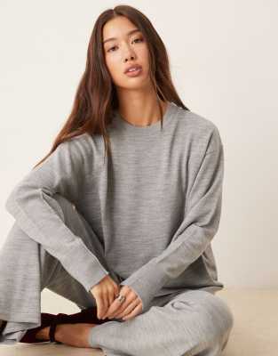 ASOS DESIGN - Strukturierter Longline-Pullover in Grau mit Nahtdetail