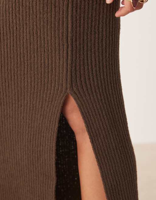 ASOS DESIGN – Strukturierter Midaxi-Rock aus Strick in Schokobraun, Kombiteil, 3 von 5
