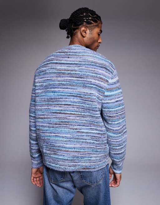ASOS DESIGN – Strukturierter Oversize-Strickpullover in gestreiftem Blau, 3 von 5