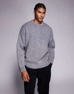Strukturierter Oversize-Strickpullover in Grau mit Rundhalsausschnitt Grau XL