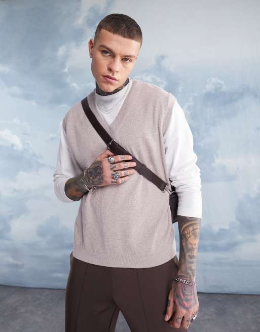 ASOS DESIGN – Strukturierter Strickpullunder in Steinbeige