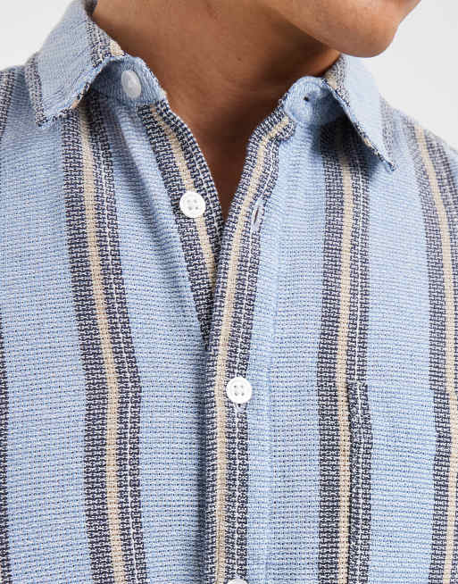 ASOS DESIGN – Strukturiertes, gestreiftes Regular-Fit-Hemd in Blau, Kombiteil, 3 von 5