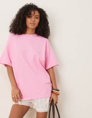 ASOS DESIGN - Strukturiertes, gestricktes Oversize-T-Shirt in Rosa