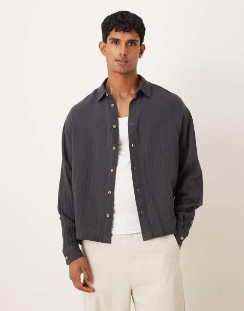 ASOS DESIGN – Strukturiertes Hemd in Anthrazit aus Musselin - view 1