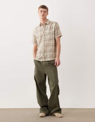 Strukturiertes Hemd in Beige kariert mit regulärer Passform-Neutral Neutral L