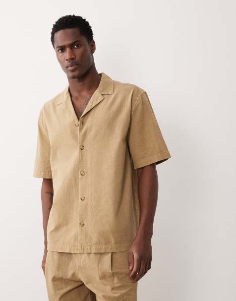 ASOS DESIGN – Strukturiertes Hemd in Beige mit Reverskragen, Kombiteil - view 1