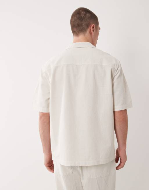 ASOS DESIGN – Strukturiertes Hemd in Ecru mit Reverskragen, Kombiteil, 3 von 5